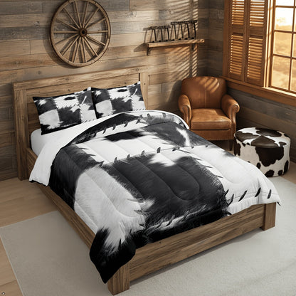 Western Cowhide Print Comforter and Pillowcase Set in Dark Gray with Twin, Full, Queen or King Sizes