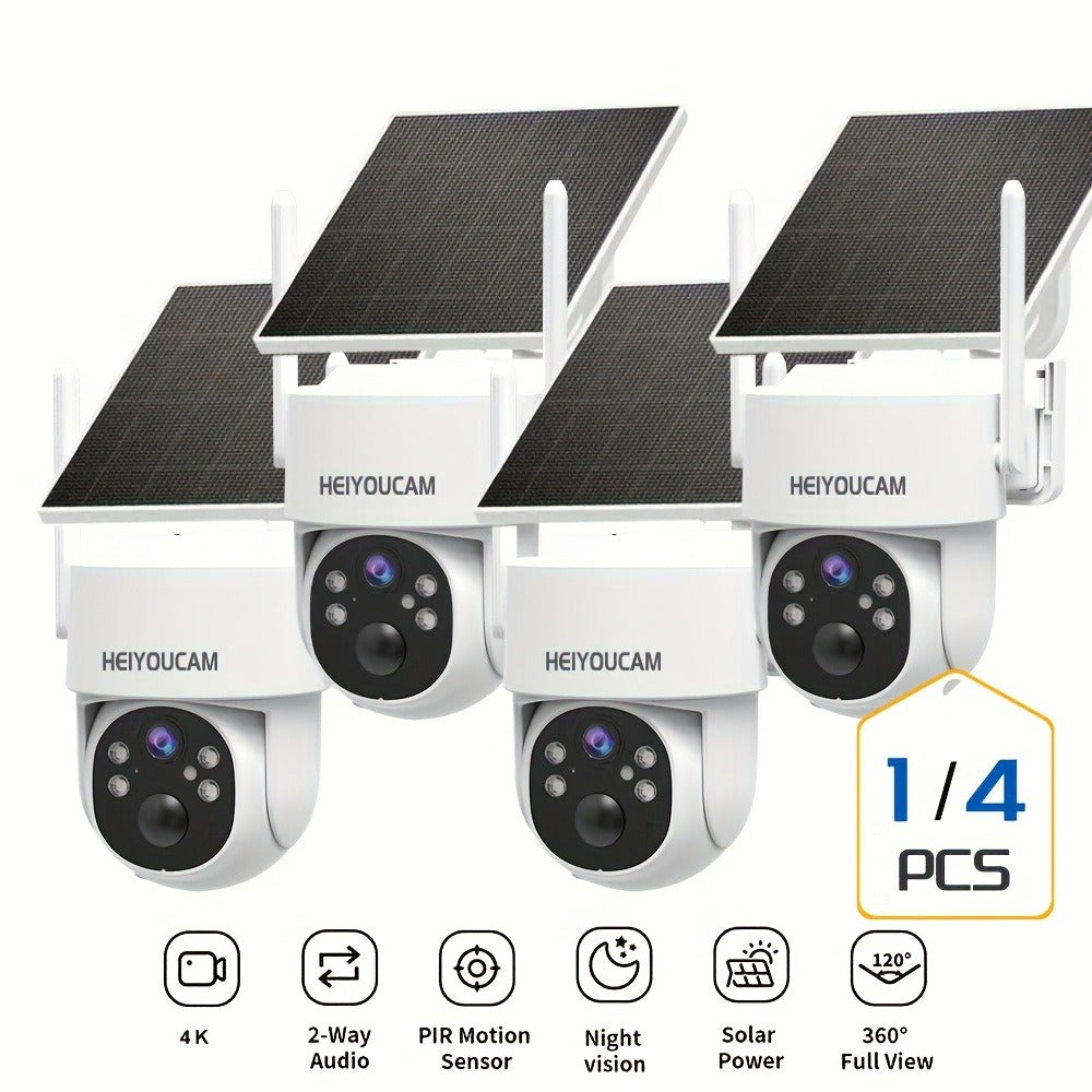 Solar PTZ Security Camera Outdoor 4K Wireless – 360° Pan Tilt Zoom, PIR Motion Detection Alarm, Full Color Night Vision, Two-Way Audio, SD & Cloud Storage, Easy Install WiFi Camera