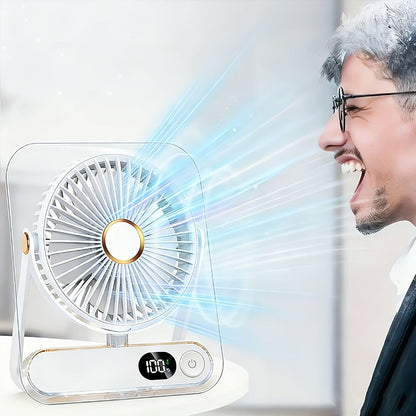 Folding Desk Fan with 3000mAh Battery, Five Settings, Numeric Display and White, Yellow or Green Finish