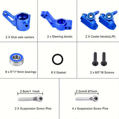 Aluminum Front Steering Caster Block Set for Traxxas Slash 2WD Stampede Rustler RC Car Upgrade Kit Replaces #3632 #3736 #3752 with Stub Axle Carriers Adjustable Tie Rod