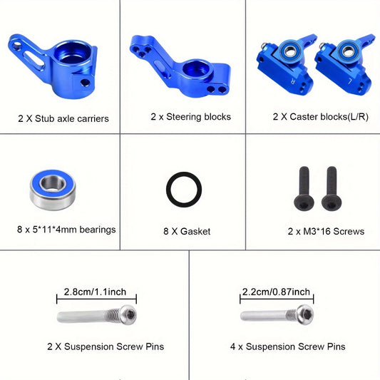 Aluminum Front Steering Caster Block Set for Traxxas Slash 2WD Stampede Rustler RC Car Upgrade Kit Replaces #3632 #3736 #3752 with Stub Axle Carriers Adjustable Tie Rod