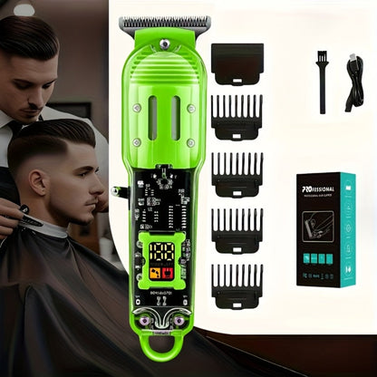 LED Hair Clipper for Men - USB-C Rechargeable Cordless Beard Trimmer with LED Display & 4 Guide Combs, Barber-Grade Home Haircut Kit, Blue Green Red Black, Gift for Men