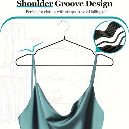 High-Manganese-Steel Clothes Hangers in 30, 50 or 100-Piece Black Packs with Coated Shoulder and Lower Bars