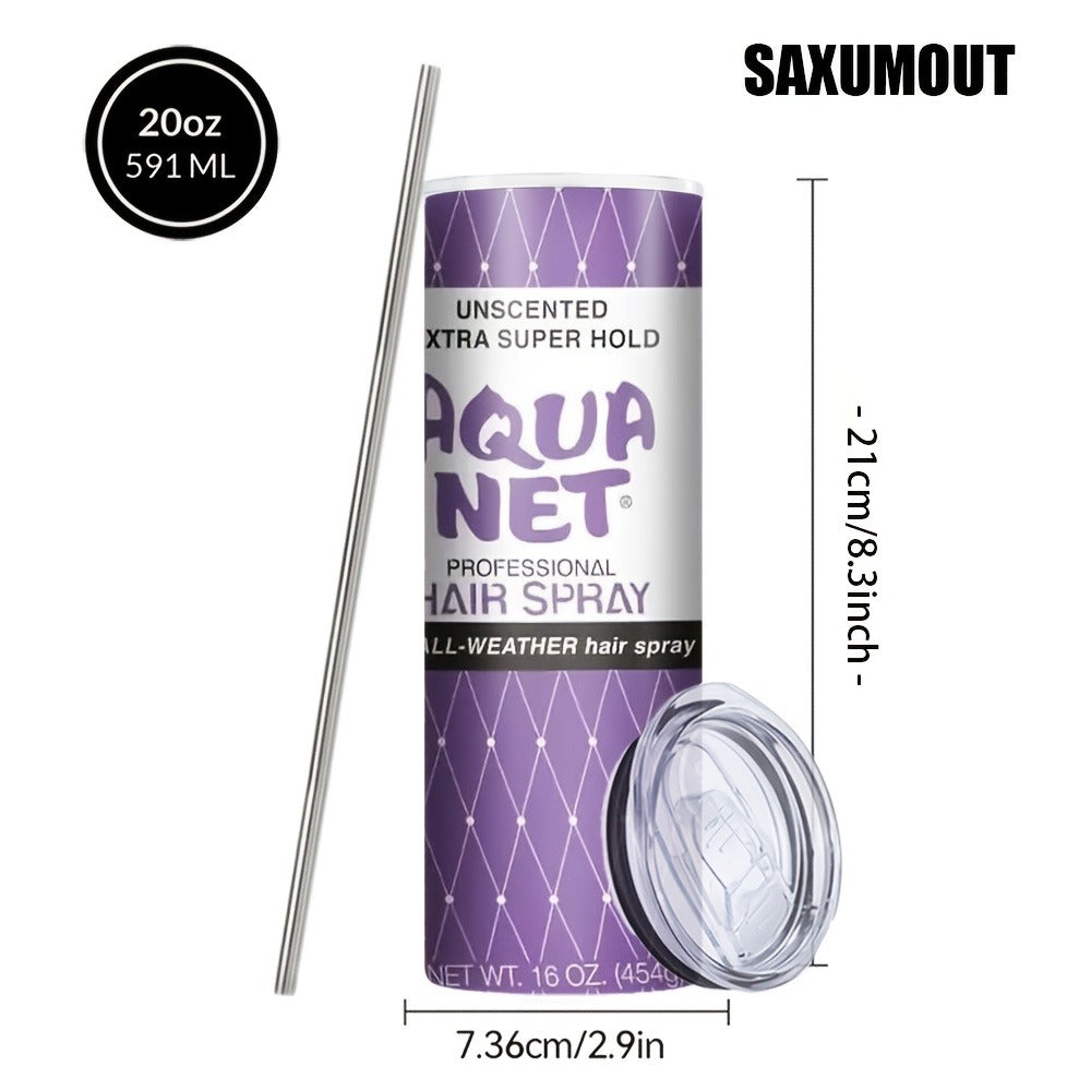 Insulated Tumbler Drinkware by SAXUMOUT, 20oz Stainless Steel Cup with Lid, Straw and Purple Retro Graphic