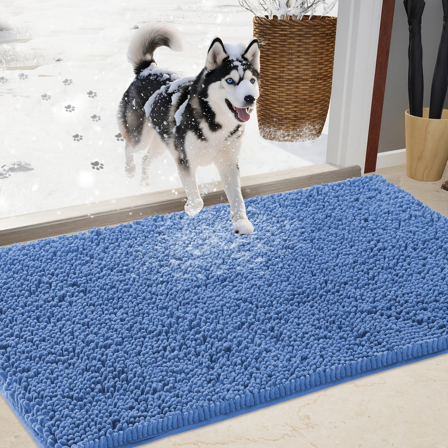 Chenille Doormat Absorbent Non-Slip Washable Indoor Outdoor Mat - Soft Shaggy Entryway Rug for Muddy Paws, Pets & Dogs | Machine Washable Front Door Mat in 18 Colors & 5 Sizes | Anti-Slip Rubber Backing