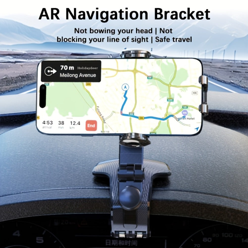360-Degree Car Phone Holder Dashboard Mount – Universal Navigation Bracket Clip for Home & Car | Multi-Functional Adjustable Phone Stand | Deep Grey