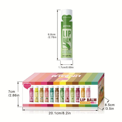 60-Piece Tube Lip Balm Set with 12 Pictured Flavor Labels in a Multicolor Display Box Assortment