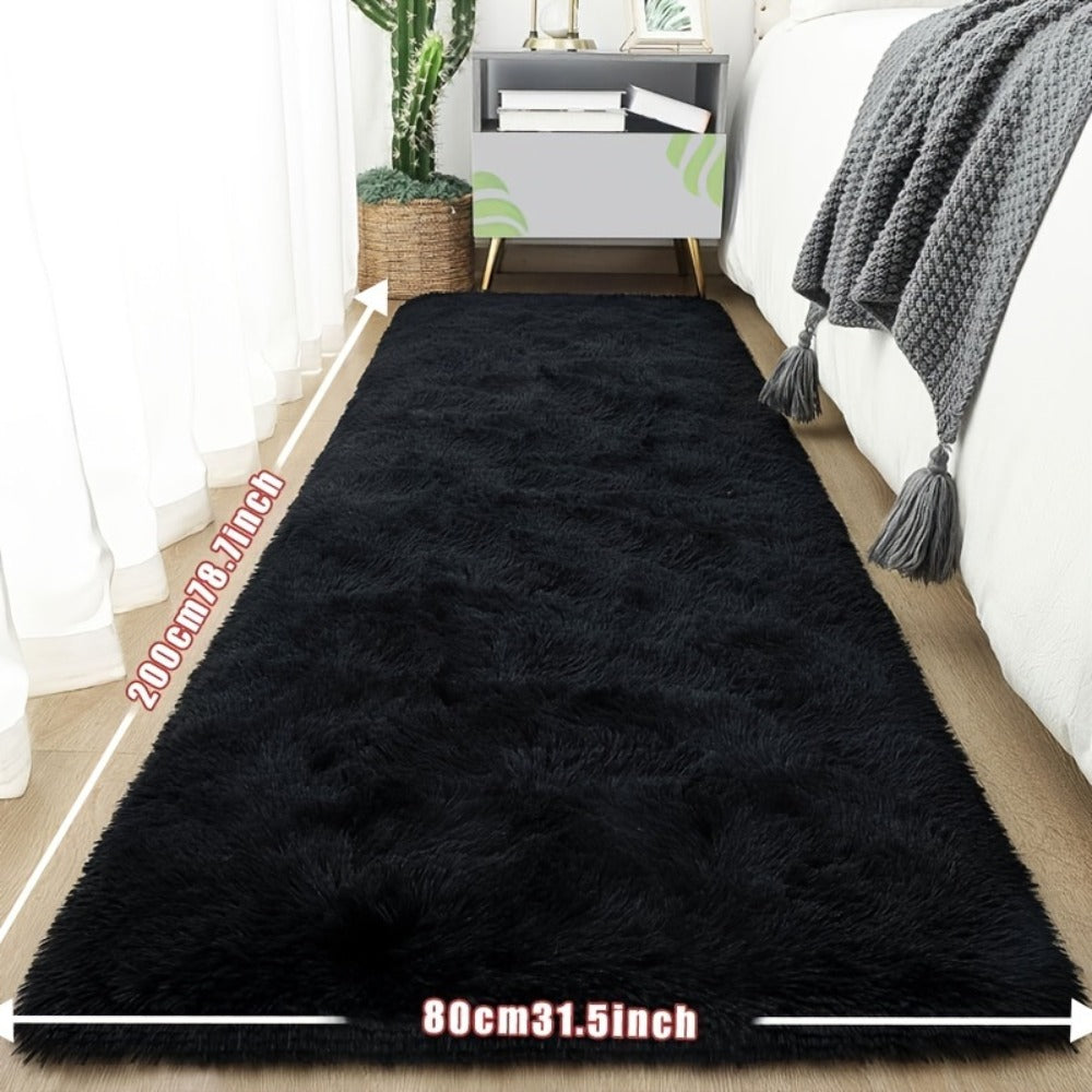 Tie-Dye Plush Bath Mat Runner, 80 x 200cm with Long-Pile Surface in Light Grey, Dark Gray, Light Pink or Black