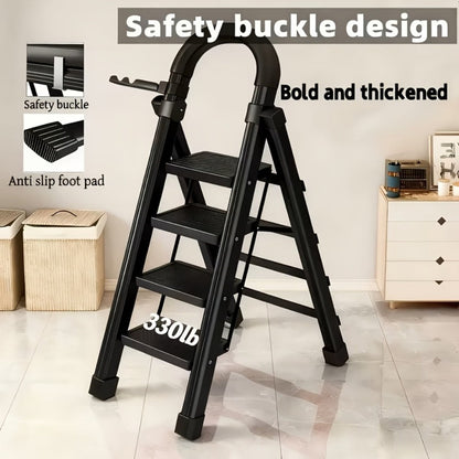 Folding Metal Step Ladder with Handrail, Ribbed Treads and Two-, Three-, Four- or Five-Step Options