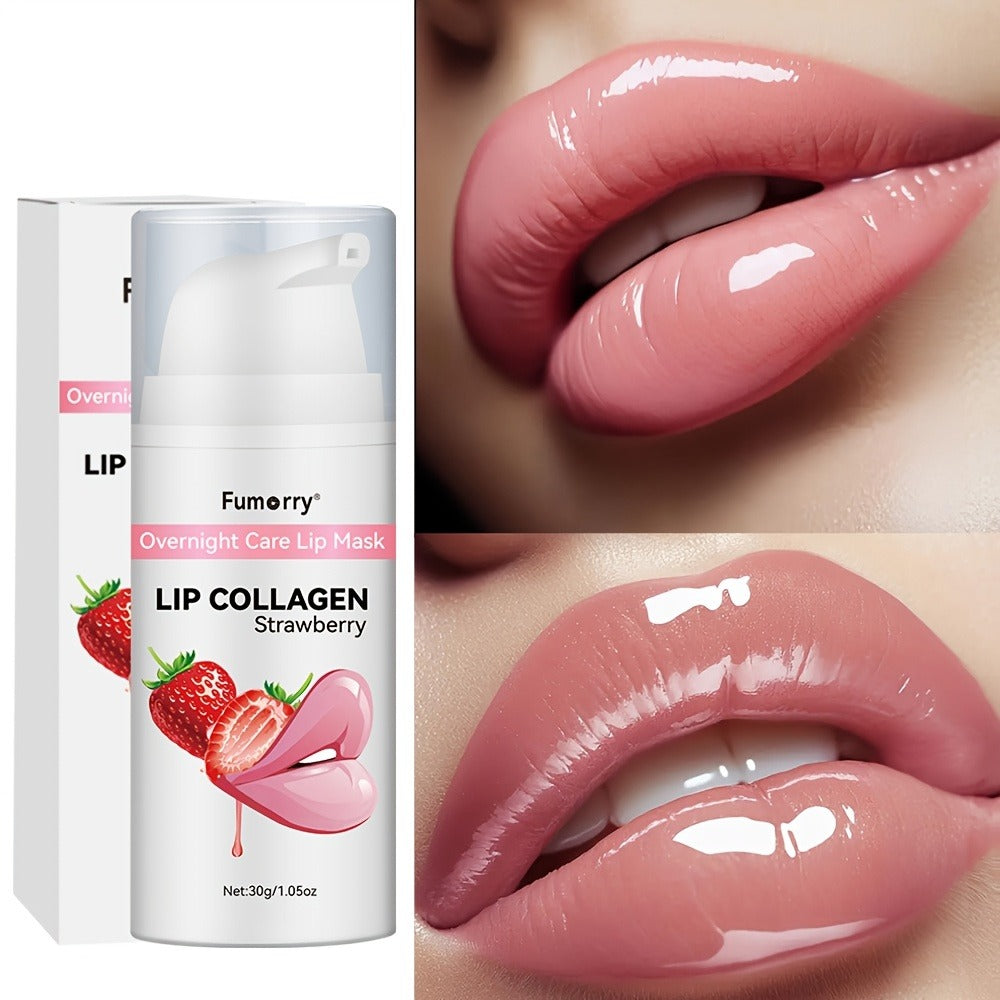 30g / 1.05oz Fumerry Lip Collagen Strawberry-Labeled Pump Bottle with Pink Applicator and 9.7cm Height