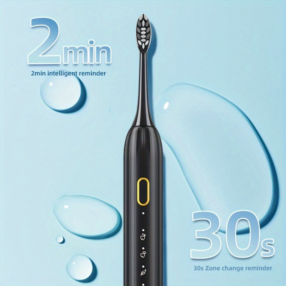 Sonic Electric Toothbrush IPX8 Waterproof USB Rechargeable with 5 Replacement Brush Heads, Smart Timer, Metal Shaft, Couple Design for Adults Men & Women — Black, Green Pink, Pink White