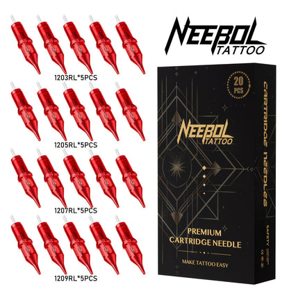 Tattoo Cartridge Needles with Neebol Label, 20 or 50-Piece #10 #12 Round Liner and RM Choices