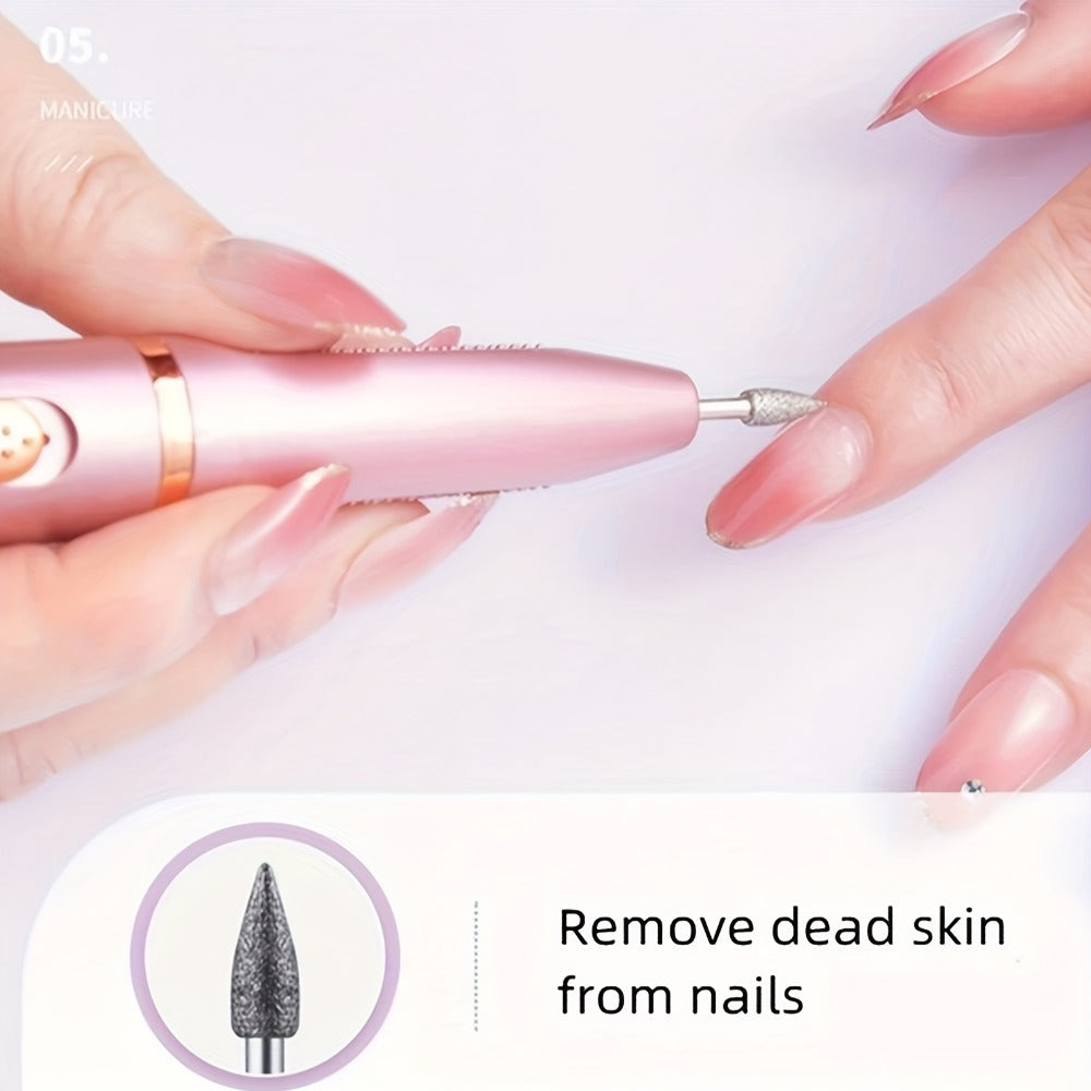 Electric Nail Drill Kit 11-Bit Variable Speed Portable Nail Grinder Machine for Gel Acrylic Natural Nails – Professional Manicure Buffing Filing Cuticle Removal Tool for Home Salon Use Pink