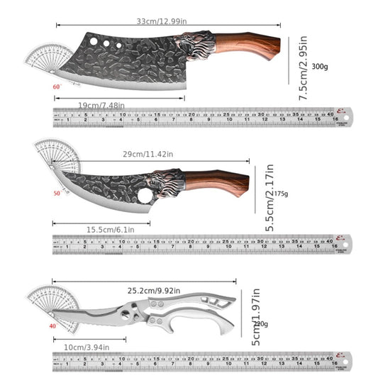 Kitchen Knife Set 4- or 7-Piece Forged Stainless Steel with Boning, Slicing, Butcher Knives, Shears and Rack Options