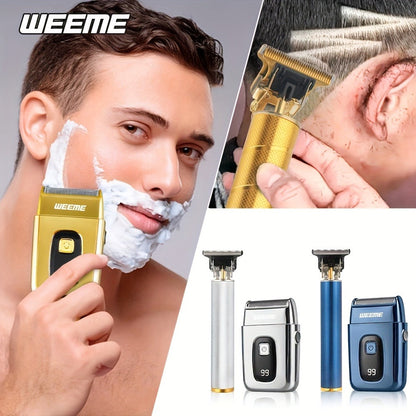 Home Hair Clipper Kit Multi-Functional All-in-One Cordless Electric Hair Cutting Set for Men Women Lightweight Travel-Friendly Easy to Use Golden Blue