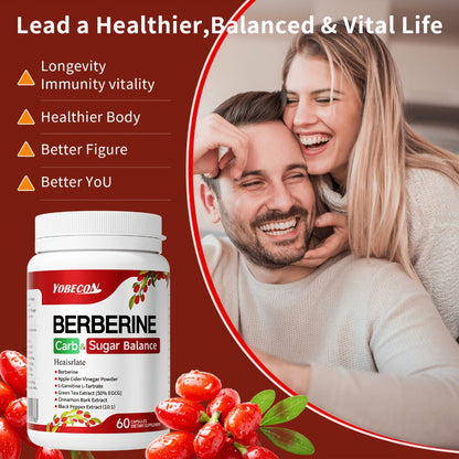 Dietary Supplement Berberine Capsules with Apple Cider Vinegar, Cinnamon and Green Tea, 60 Count