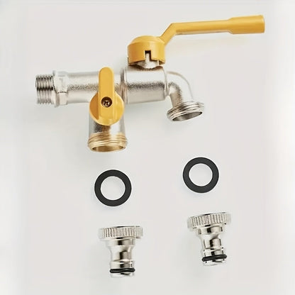 Dual-Outlet Garden Hose Faucet with Two Yellow Lever Handles in the Exact 1pc Checkout Option