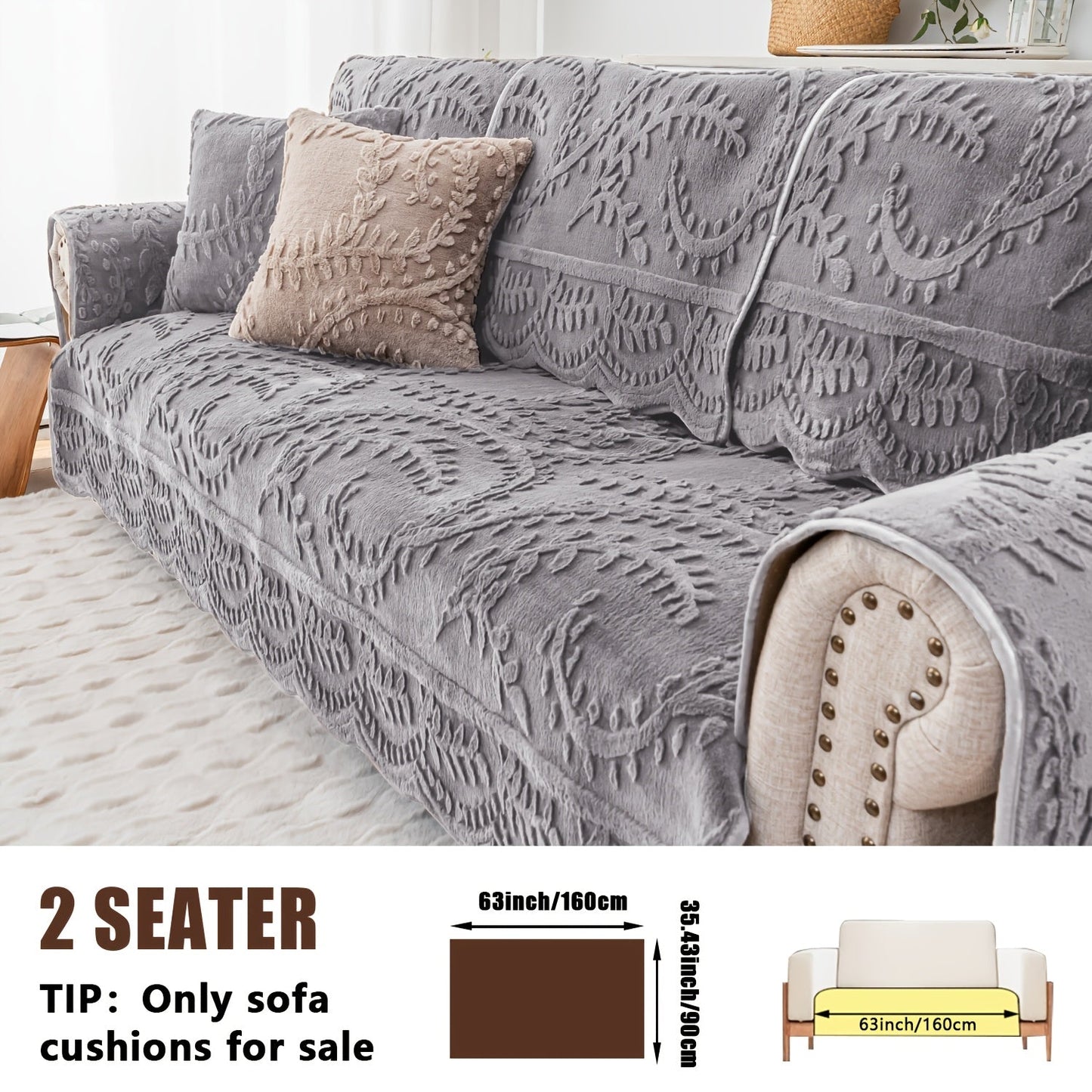 Sofa Cover Quilted Faux Rabbit Fur Plush Panels in 35.43-Inch Width with Seat, Pillowcase and Two-Piece Options
