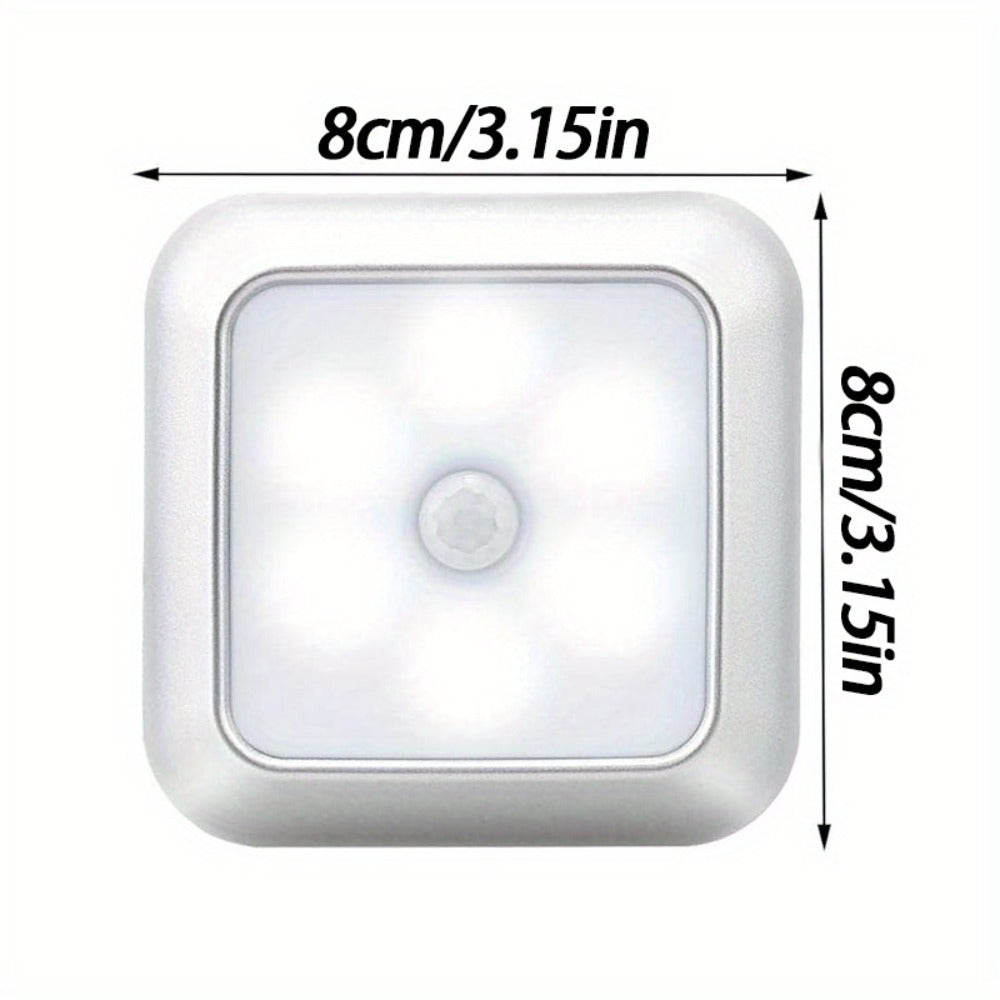 Four-Piece 8cm Square Battery Night Light Set with Motion Sensors and Cool-Light Checkout for Hallways