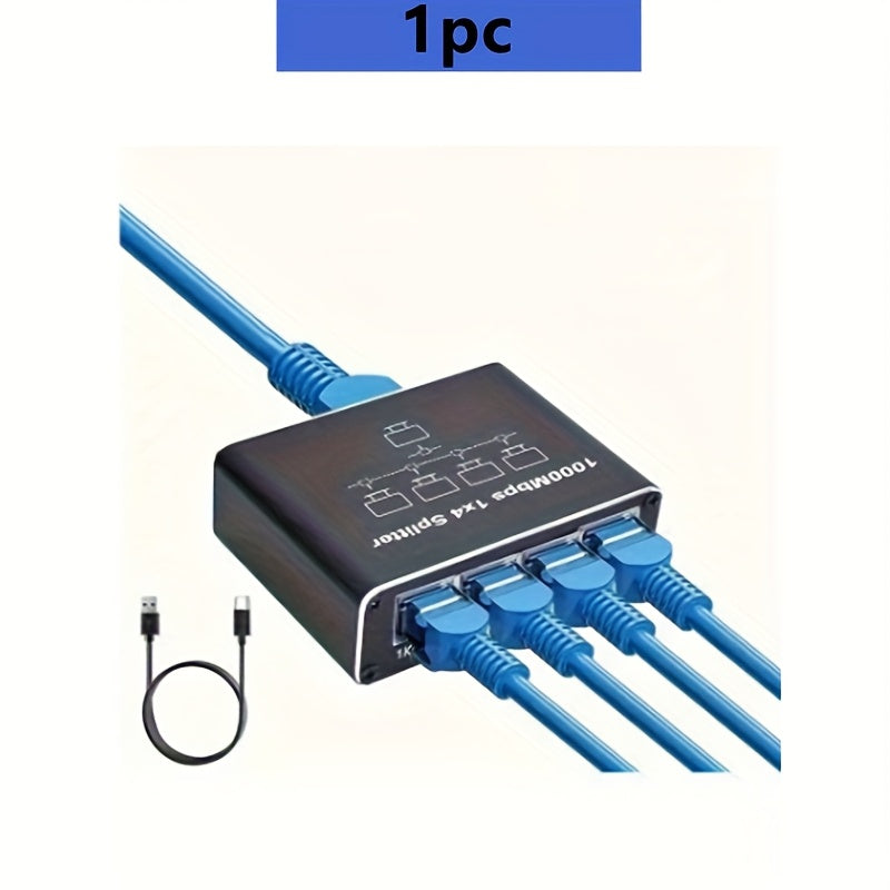 4-Port Ethernet Splitter USB Powered - 1 to 4 RJ45 Network Hub Adapter, Connect 4 Devices Simultaneously, Plug and Play LAN Port Expander for Home Office Gaming Smart TV NAS IP Camera