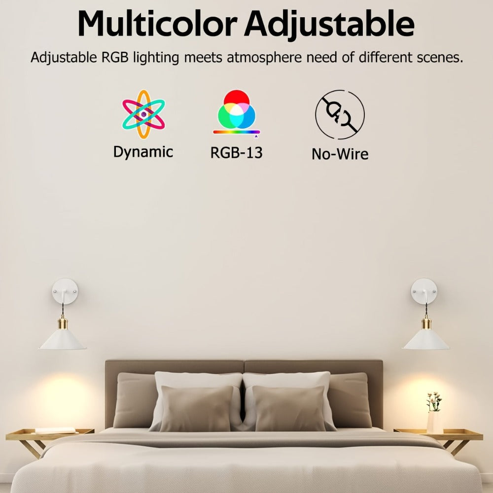 Battery-Operated Two-Light Wall Sconce Set with 13 RGB Scenes, Remote, Timer and Black or White Finish