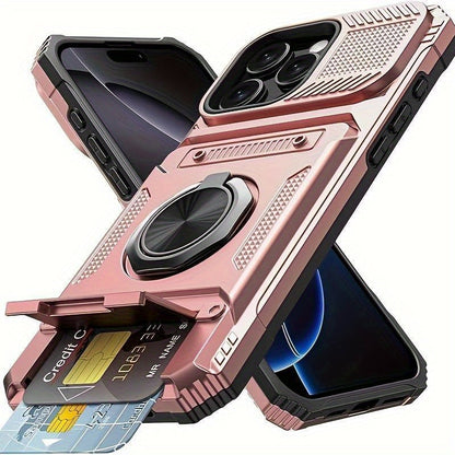 Wallet-Style iPhone Case with Card Slot, Ring Holder and Kickstand in 125 Model and Color Options
