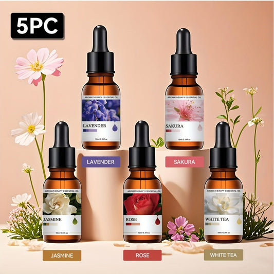 Essential Oil Gift Set 5 Pack Aromatherapy Oils Lavender Vanilla Eucalyptus Rose Jasmine for Diffuser Candle Humidifier Car Home Teacher Mother's Day Gift