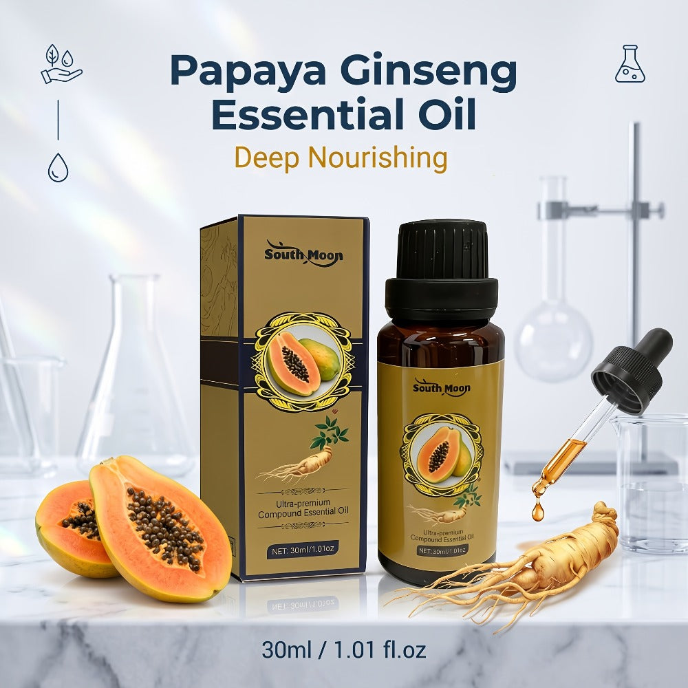 Papaya and Ginseng Body Oil Blend in a Compact 30ml Amber Dropper Bottle with Presentation Box