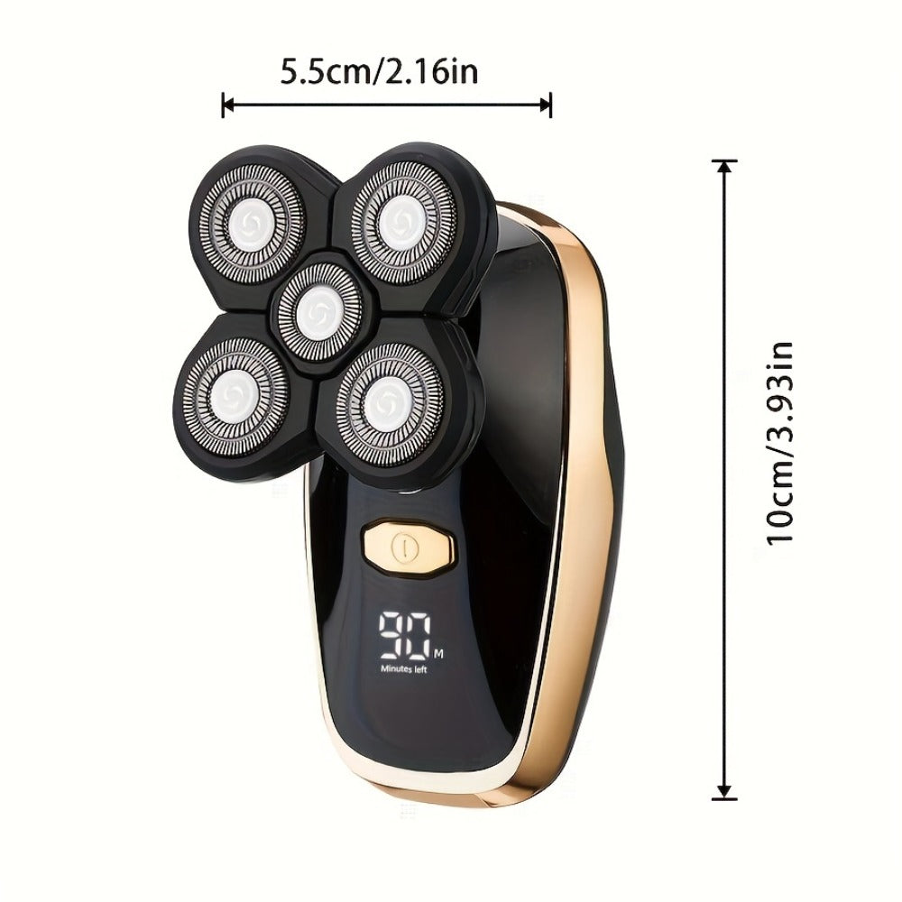 Electric Shaver 5-in-1 Grooming Kit with Nose Trimmer, Hair Clipper, Facial Brush, USB Charging and Display