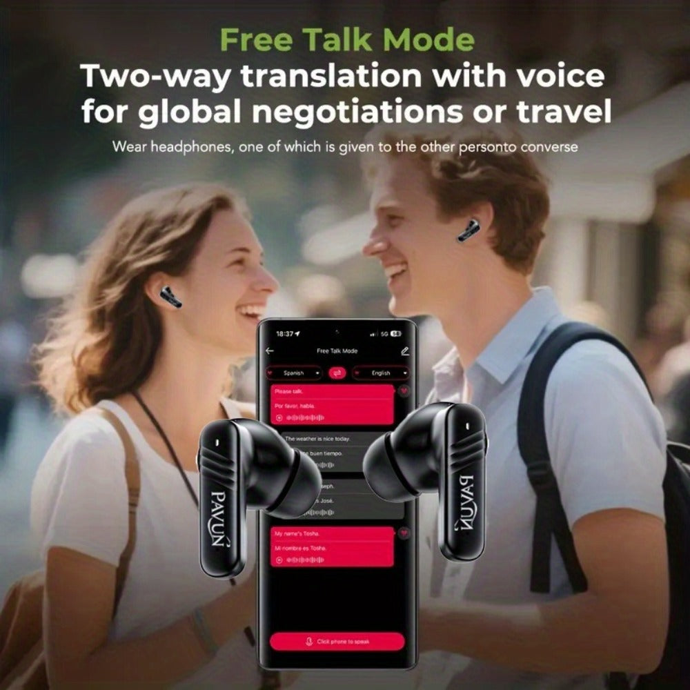 In-Ear AI Translation Earbuds with Color Screen Charging Case in Black or White Finish Options