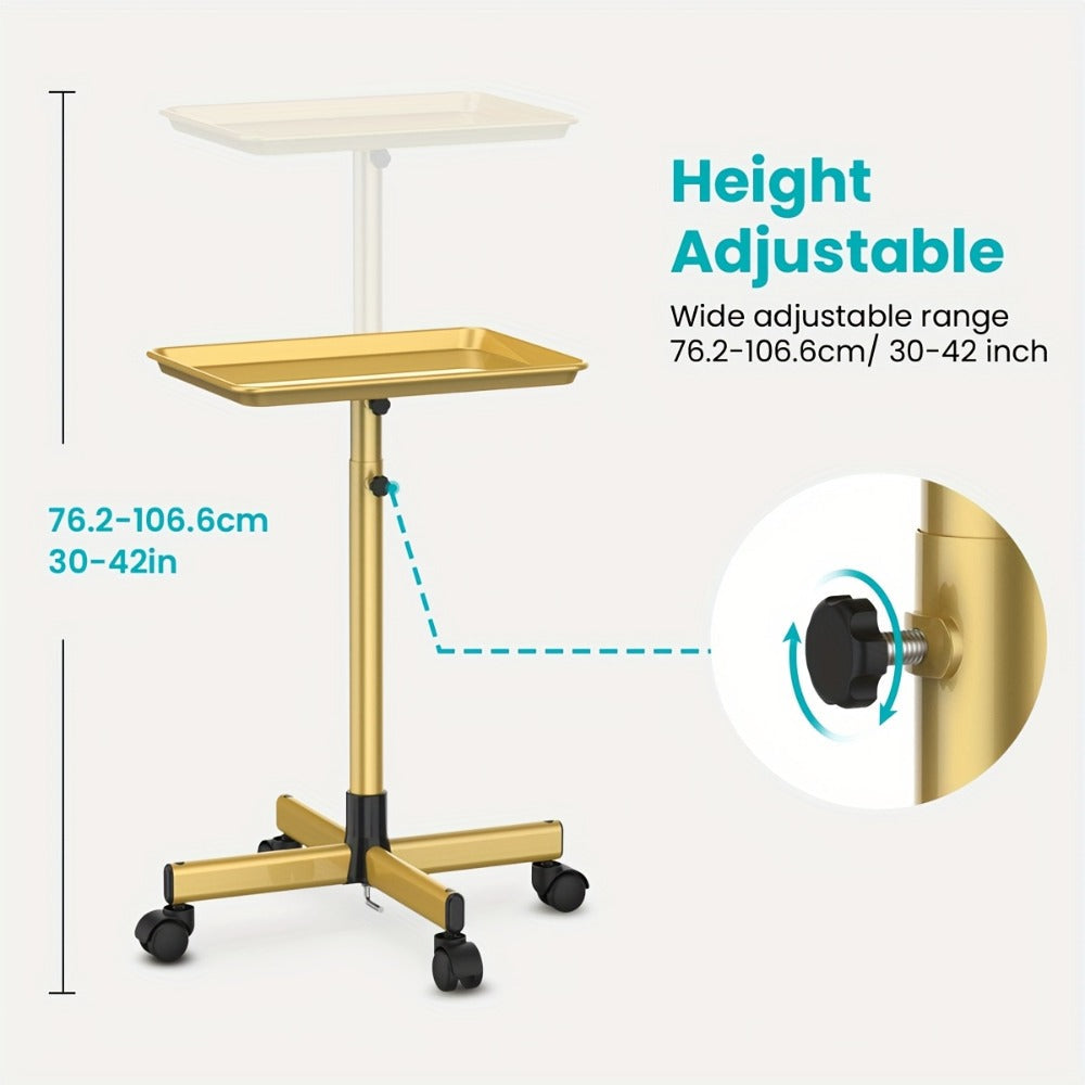 Adjustable-Height Salon Tray Cart with Removable 18 x 13-Inch Tray and Gold or Black Finish
