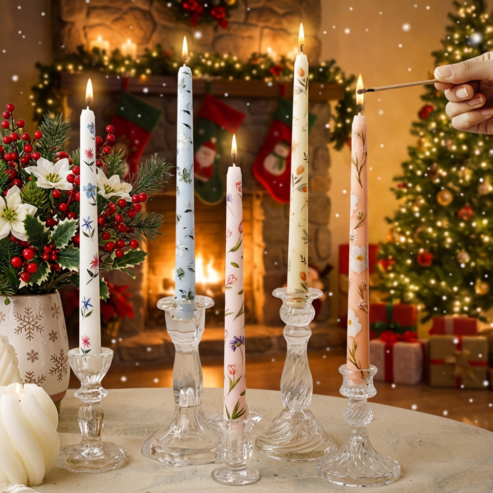 Patterned Taper Candle Set with 9.84-Inch Height in Green, Purple, Blue or Pink and Two- or Four-Piece Options