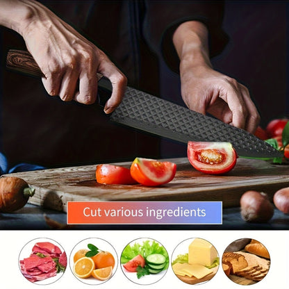 Kitchen Knife Set Professional Stainless Steel with Wooden Block – Hammer Textured Chef Knives, Self-Sharpening, Scissors Included, Gift Box Ready for Valentine's Day, Wedding & Housewarming