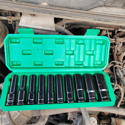 1/2 Inch Deep Impact Socket Set – Chrome Vanadium Steel for Tire Removal, Mechanical Repairs & Car Maintenance | Compatible with Electric & Pneumatic Impact Drills | Green & Black Case