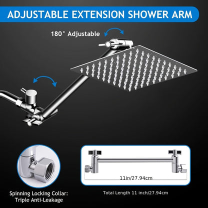 Rainfall and Handheld Shower Combo with 8-Inch Square Head, 11-Inch Extension Arm and Chrome Finish