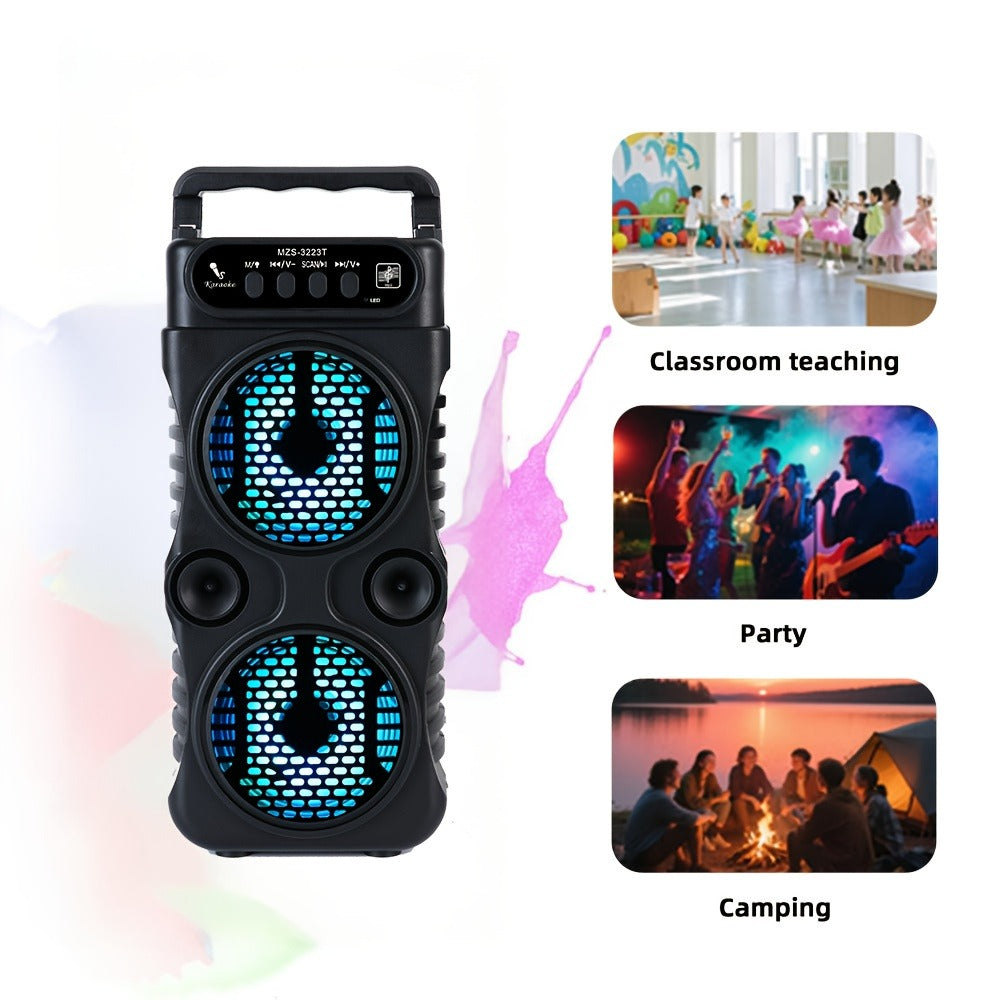 Portable Bluetooth Speaker with Dual 3-Inch Drivers, LED Lights, USB, TF, FM and 3.5mm AUX