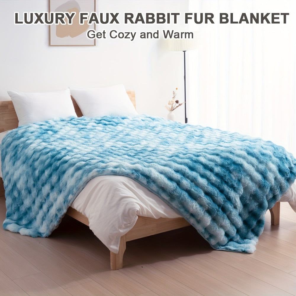 Faux Rabbit Fur Fluffy Blanket – Thick Warm Soft Plush Throw for Bed & Living Room, Luxury Furry Blanket, 8 Colors, 4 Sizes