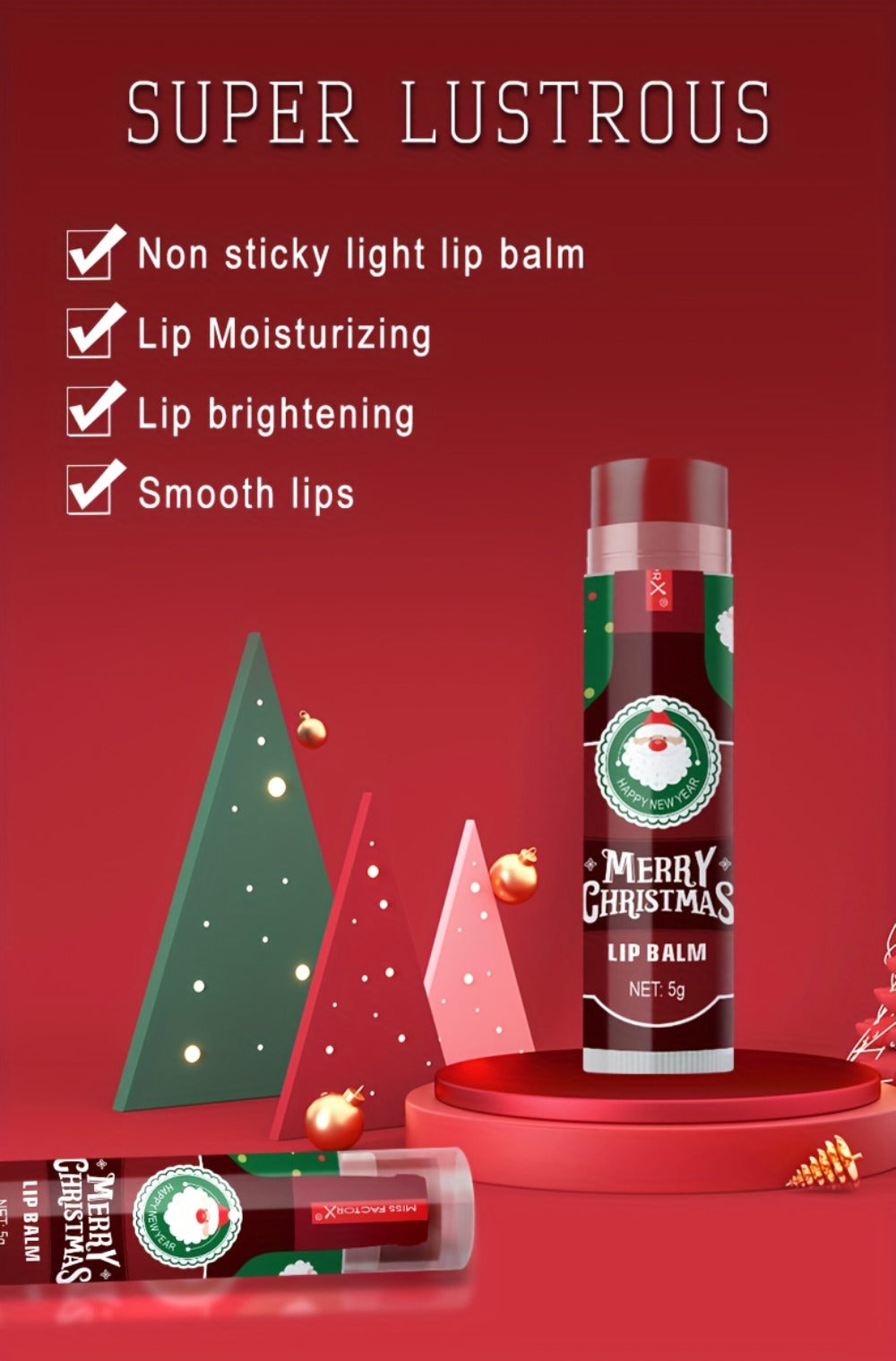 MISS FACTOR 32-Piece Lip Balm Set with Individually Capped Tubes in Red Christmas Gift Box