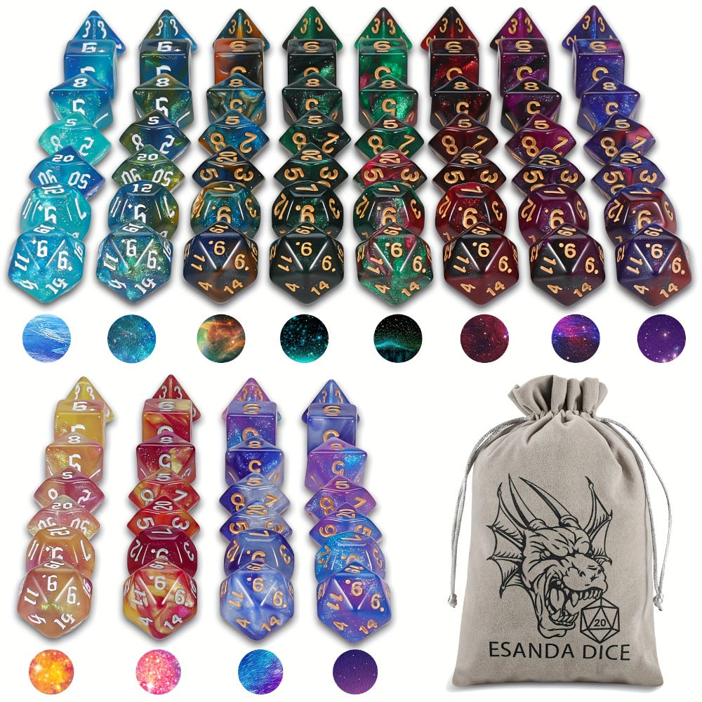 standard tabletop Polyhedral Dice Set 84pcs – Starry Night Glitter Dice with Pouch & Tray for standard tabletop RPG standard tabletop
