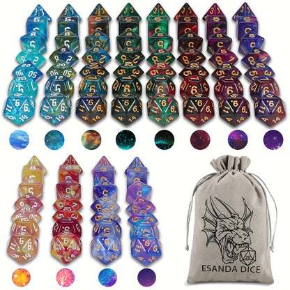standard tabletop Polyhedral Dice Set 84pcs – Starry Night Glitter Dice with Pouch & Tray for standard tabletop RPG standard tabletop
