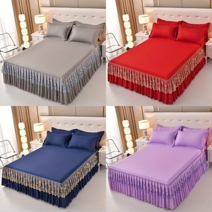 Macrame Lace Bed Skirt Set 3pcs – Double Layer Non-Slip Bed Skirt with 2 Pillowcases All Seasons Twin Full Queen King