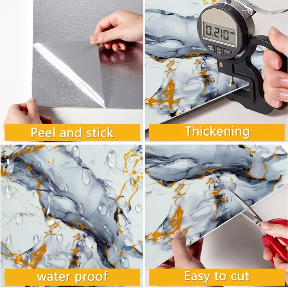 Peel and Stick Wall Tiles 50/100pcs - PVC Marble Self-Adhesive Vinyl Panels for Bathroom Shower Kitchen Living Room TV Backdrop