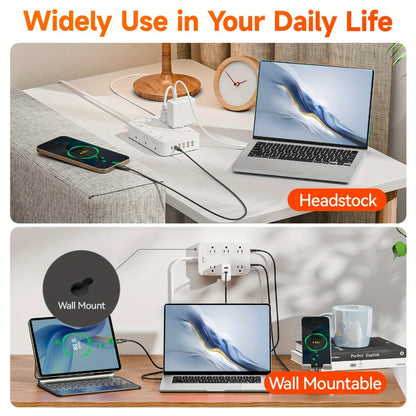 Surge Protector Power Strip 18-in-1 with 12 Wide-Spaced AC Outlets, 4 USB-A, 2 USB-C and Master Switch