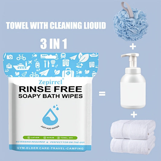 No-Rinse Disposable Bath Wipes 100pcs Large 11.81in - Foaming Body Cleansing Cloths Soap Sheets Just Add Water for Travel Camping Hiking Gym Outdoor Portable Waterless Body Wash
