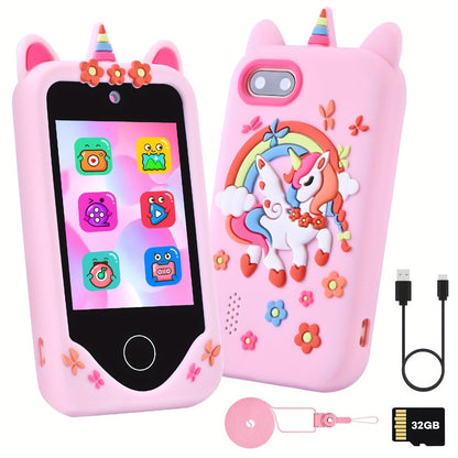 Unicorn Toy Phone in Pink or Purple with Dual Cameras, Touchscreen Interface and 32GB SD Card Label