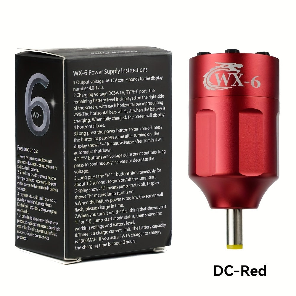 WX-6 Rechargeable Tattoo Power Supply with LED Display and Four RCA or DC Color Configurations