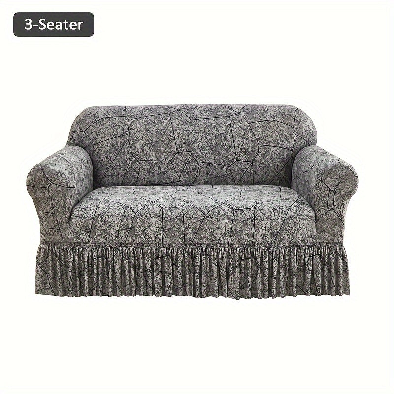 Sofa Cover Modern Printed Hem Skirt Slipcover with Elastic Stretch for Single to 4-Seater Sofas