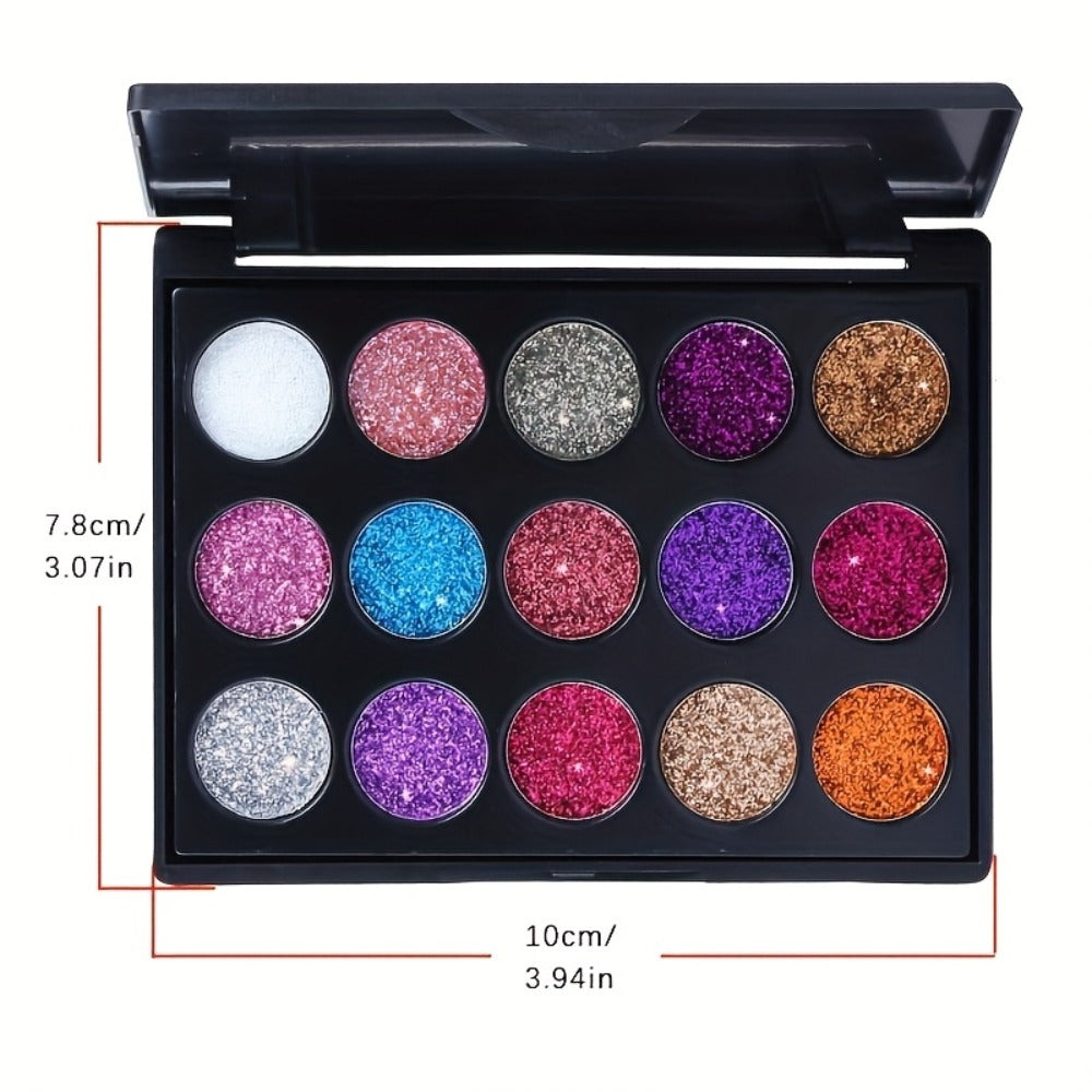 Glitter Eyeshadow Palette 2-Pack 15 Colors Each — Shimmer Metallic Sequin Foil Squalane-Infused High Pigment Eye Shadow Set for Stage Festival Party All Skin Tones Women