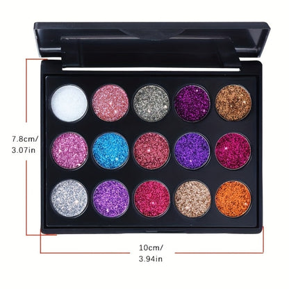 Glitter Eyeshadow Palette 2-Pack 15 Colors Each — Shimmer Metallic Sequin Foil Squalane-Infused High Pigment Eye Shadow Set for Stage Festival Party All Skin Tones Women