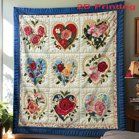 Heart Floral Print Flannel Blanket – 250-300gsm Soft All-Season Throw for Home, Office & Travel, 6 Sizes, Mother's Day Gift